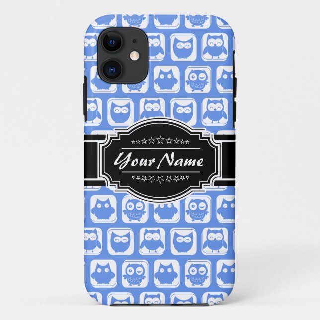 Blue Owl Black Personalised Name Case-Mate iPhone Case (Back)