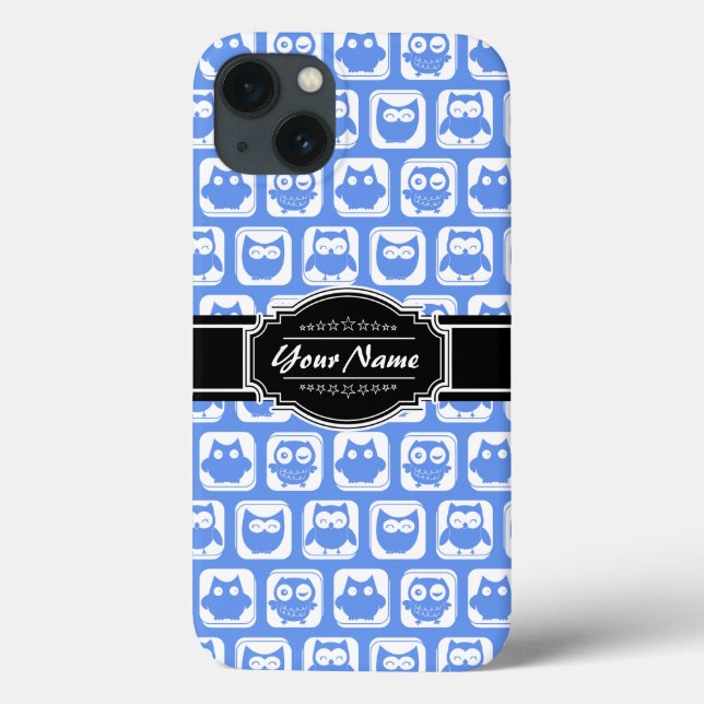 Blue Owl Black Personalised Name Case-Mate iPhone Case (Back)