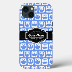 Blue Owl Black Personalised Name iPhone 13 Case
