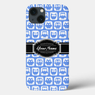 Blue Owl Black Personalized Name iPhone 13 Case