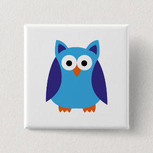 Blue owl cartoon 15 cm square badge