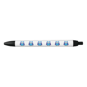 Blue owl cartoon black ink pen