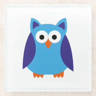 Blue owl cartoon glass coaster