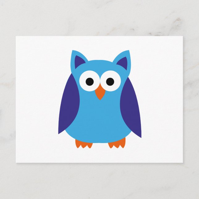 Blue owl cartoon postcard (Front)
