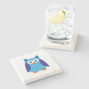 Blue owl cartoon stone coaster