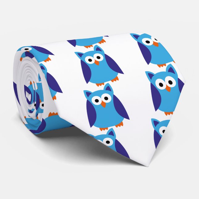 Blue owl cartoon tie (Rolled)