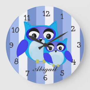 Blue owl children cartoon Illustration Large Clock