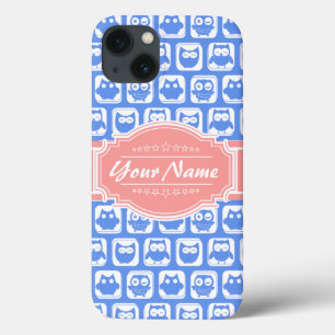 Blue Owl Coral Personalised Name iPhone 13 Case