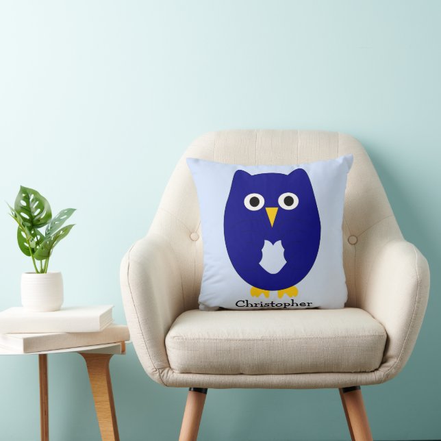 Blue Owl Design Any Colour Background Personalised Cushion (Chair)