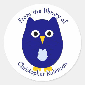 Blue Owl Design Bookplate Classic Round Sticker