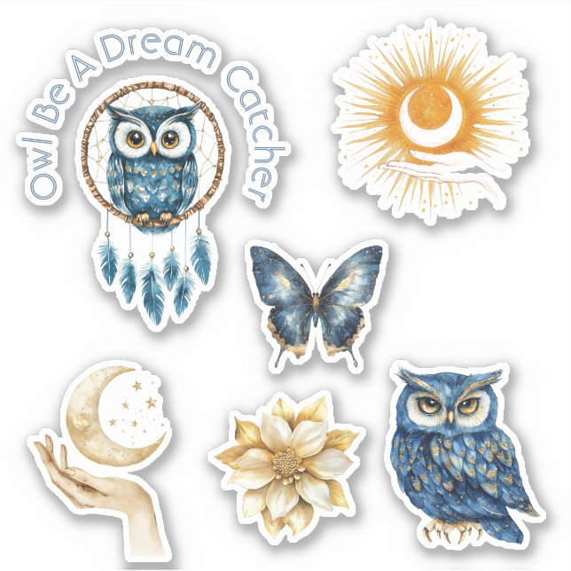 Blue Owl Dream Catcher Moon Stars Butterfly (Front)