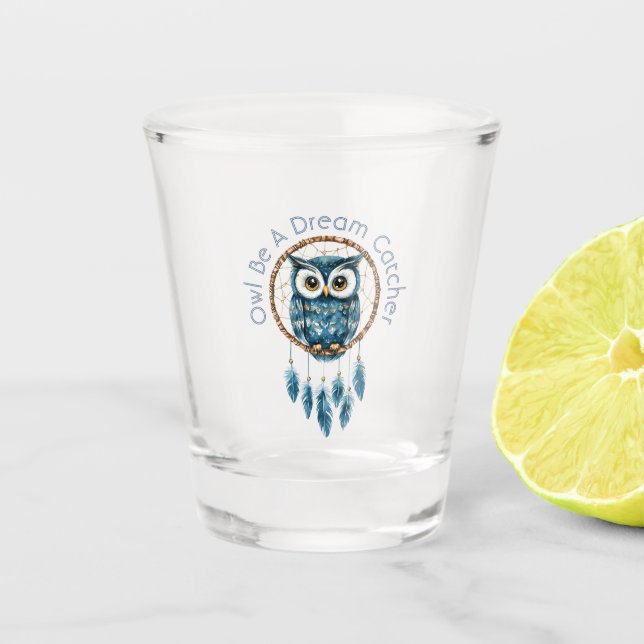 Blue Owl Dream Catcher Shot Glass (Front)