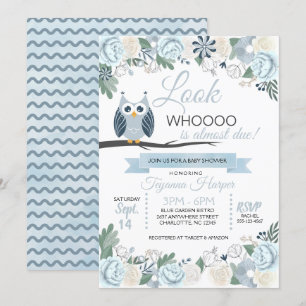 Blue Owl Floral Baby Shower Invitation
