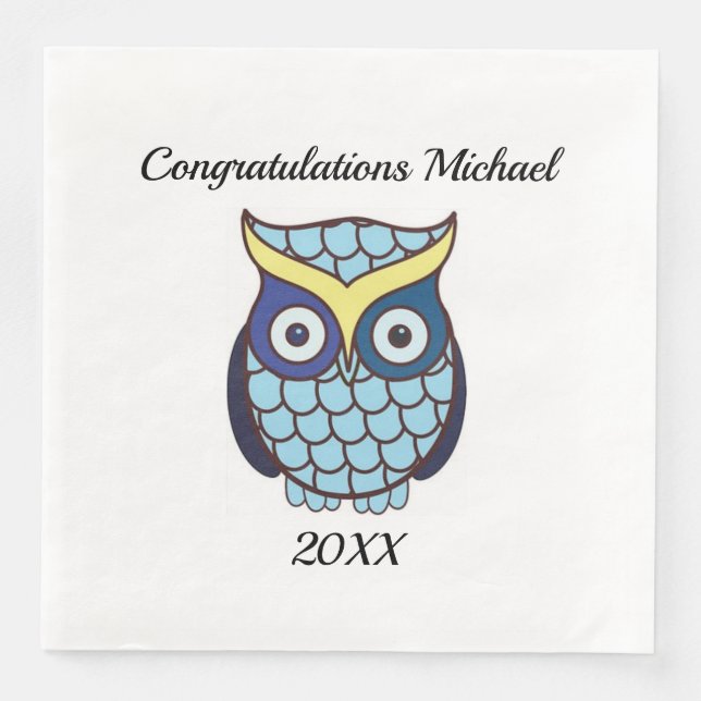 Blue Owl  Graduation Personalised Napkin (Front)