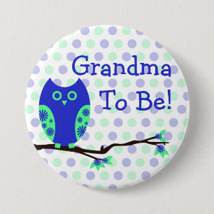 Blue Owl "Grandma To Be" Baby Shower Button