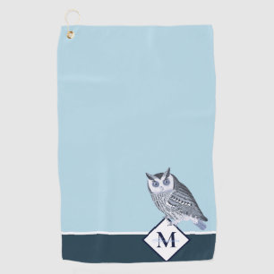 Blue Owl Grey Monogram name Bath Golf Towel