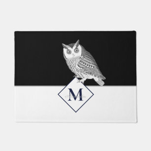 Blue Owl Grey Monogram name Doormat