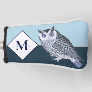 Blue Owl Grey Monogram name Golf Head Cover
