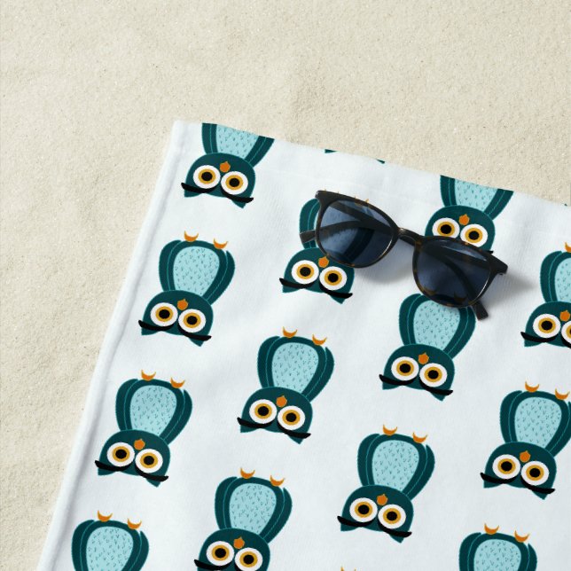 Blue Owl illustration Beach Towel (In Situ)