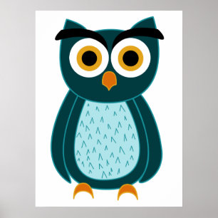 Blue Owl Illustration Poster