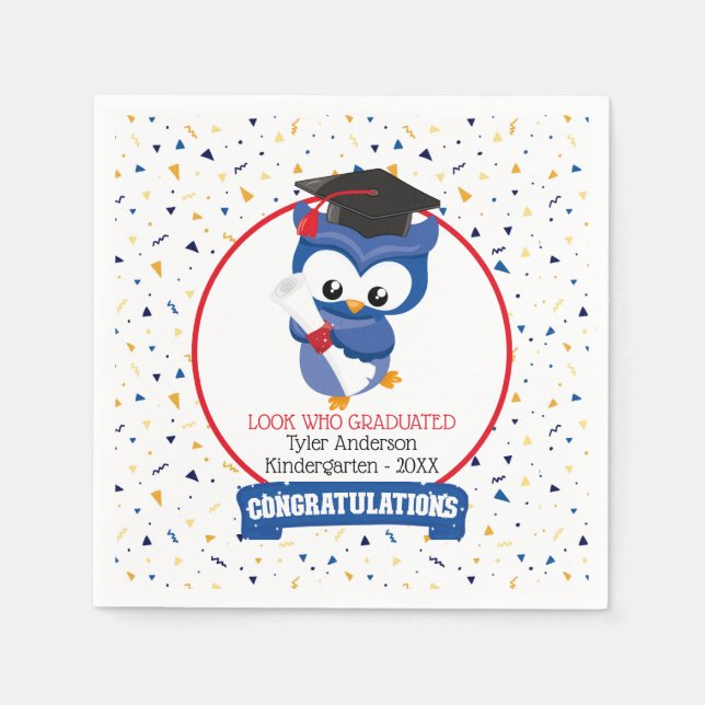 Blue Owl Kindergarten Graduation  Napkin (Front)