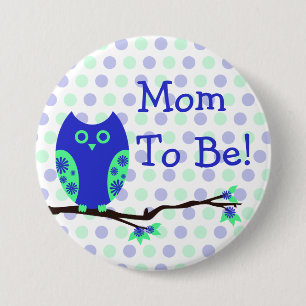 Blue Owl "Mum To Be" Baby Shower Button