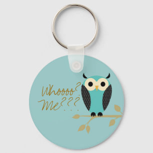 Blue Owl On Limb Who Me? Key Ring