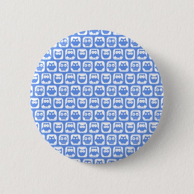Blue Owl Pattern 6 Cm Round Badge (Front)