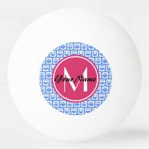Blue Owl Pattern Pink Custom Monogram Personalised Ping Pong Ball