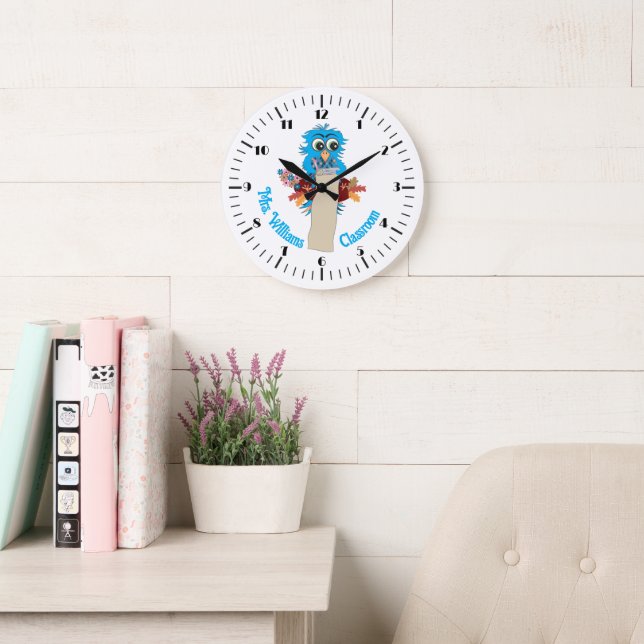 Blue Owl Personalised Teacher Classroom Wall Clock (Reading Room)