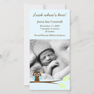 Blue Owl Photo Birth Announcements