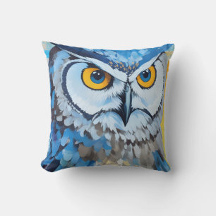 Blue Owl Portrait Paintings Cushion