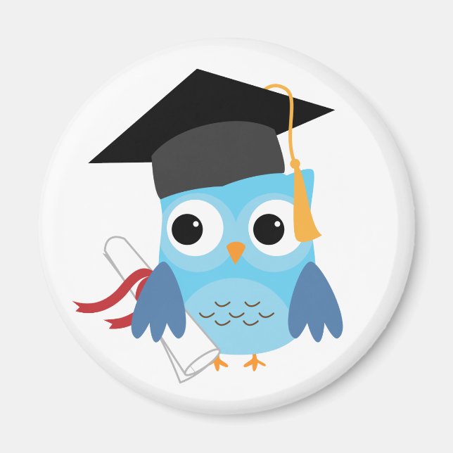Blue Owl with Diploma Graduation Magnet (Front)