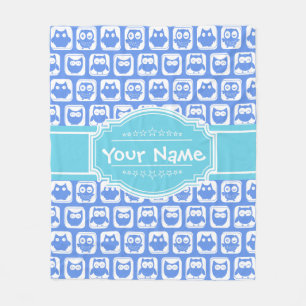 Blue Owls Aqua Personalized Name N#1 Fleece Blanket