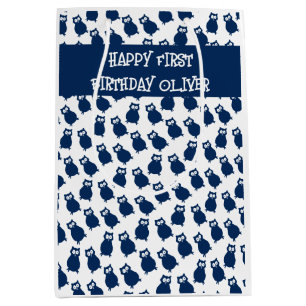 Blue Owls Birthday Party Medium Gift Bag