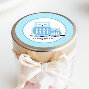Blue Owls Boy Baby Shower Classic Round Sticker