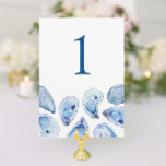 Blue Oyster Watercolor Wedding Table Number<br><div class="desc">Guide your guests with our elegant beach wedding table numbers, featuring a charming blue watercolor oyster shell design. These table numbers add a touch of coastal charm to your reception decor. Ideal for weddings at popular seaside East Coast venues like Belle Mer in Rhode Island, The Ocean House in Connecticut,...</div>