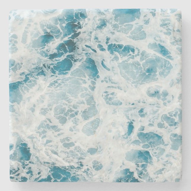 Blue Pacific Ocean Wave Stone Coaster (Front)