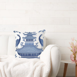 BLUE PAGODA & BIRDS CUSHION