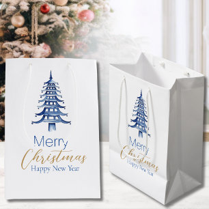 Blue Pagoda Christmas Tree Gift Bag