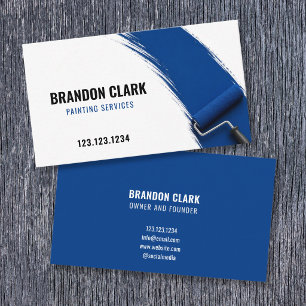 Blue Paint Roller Stroke Modern Painter Painting Business Card