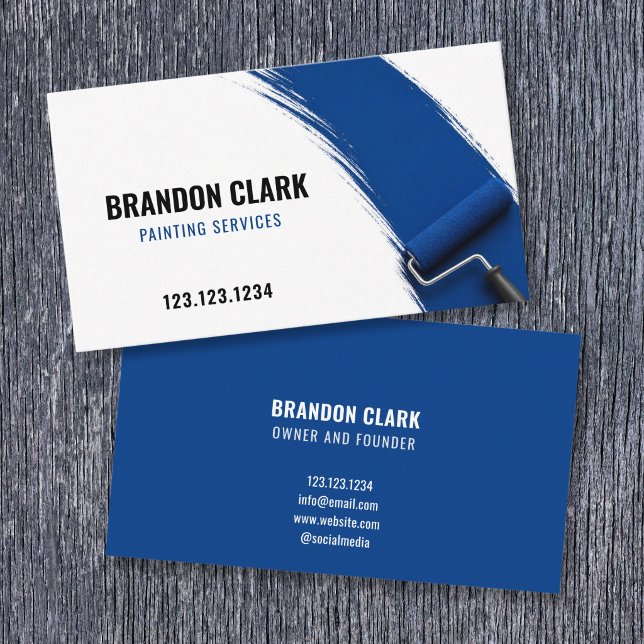 Blue Paint Roller Stroke Modern Painter Painting Business Card (Creator Uploaded)