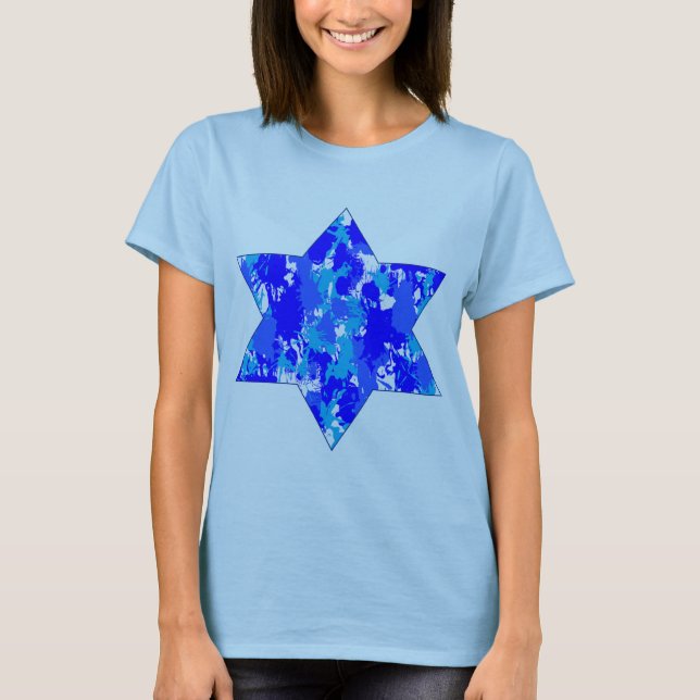 Blue Paint Splatter Jewish Star T-Shirt (Front)