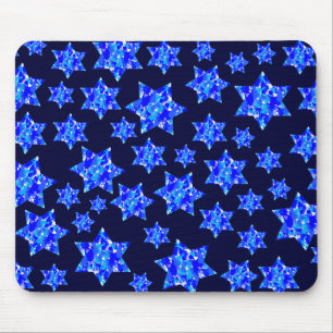 Blue Paint Splatter Jewish Stars Mouse Pad
