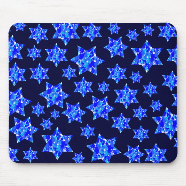 Blue Paint Splatter Jewish Stars Mouse Pad (Front)