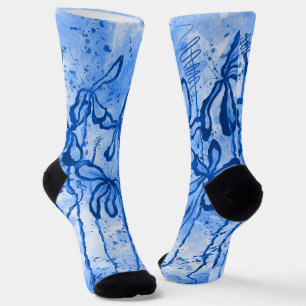 Blue Paint Splatter & Lilies Socks