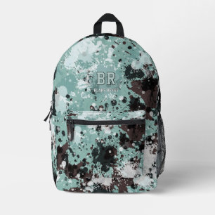 Blue Paint Splatter Monogram Printed Backpack