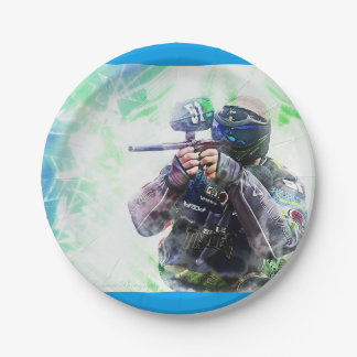 Blue Paintball Paper Plate