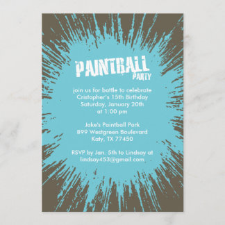 Blue Paintball Splatter Party Invitations