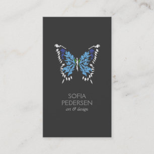 Blue Painted Butterfly Logo on Dark Grey Vertical Business Card